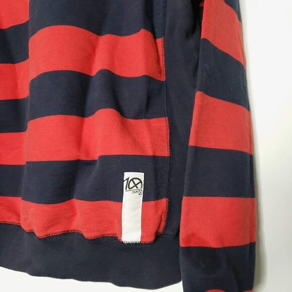 10 Deep Striped Crewneck Sweatshirt Mesh Lining Kangaroo Pocket Men's Large - Picture 5 of 12